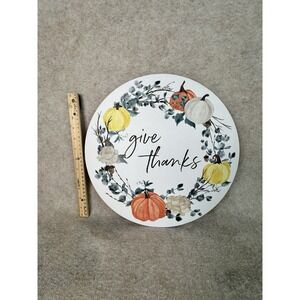 SET OF 4 HARD ROUND PLACEMATS W/CORK BACK(14") PUMPKINS & FLOWERS,GIVE THANKS,BM